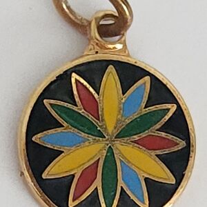 Colorful Unique Vintage Floral Enamel & Gold Tone Charm Pendant